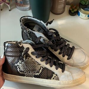 P448 Snake Print High Top Sneakers in Black and Cream